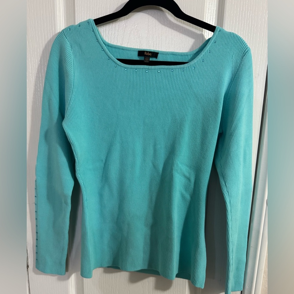Reba Turquoise Ribbed Knit blouse